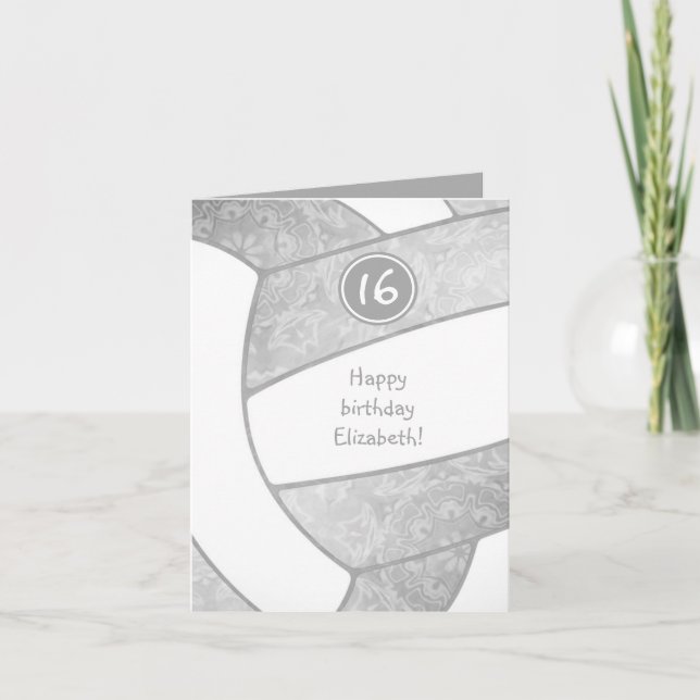 silver grey artsy volleyball sports birthday card (Front)