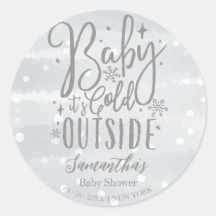 Silver Grey Baby Its Cold Outside Baby Shower Classic Round Sticker