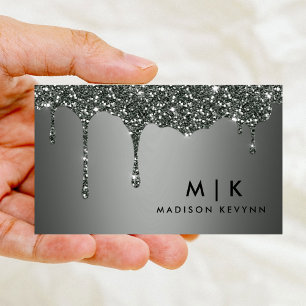 Silver Grey Background Dripping Glitter Texture Business Card