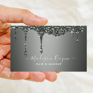 Silver Grey Background Dripping Glitter Texture Business Card