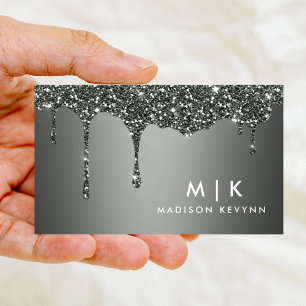 Silver Grey Background Dripping Glitter Texture Business Card