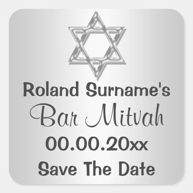 Silver grey bar mitzvah celebrations square sticker (Front)