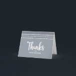 Silver Grey Bar Mitzvah Tallit Modern Bold Script Thank You Card<br><div class="desc">Make sure your favourite Bar Mitzvah shows his appreciation to all who supported his milestone event! Send out this cool, unique, modern, personalised thank you card. Bold, white script typography, Star of David, and a soft grey and silver glitter striped tallit inspired graphic overlay a simple, lighter soft grey background....</div>