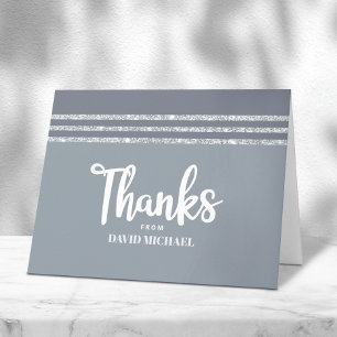 Silver Grey Bar Mitzvah Tallit Modern Bold Script Thank You Card