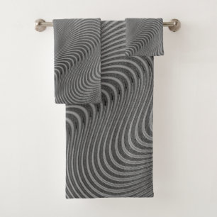 Silver Grey Bath Towels with Abstract Waves