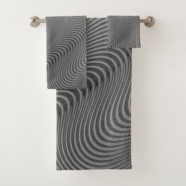 Silver Grey Bath Towels with Abstract Waves (Insitu)