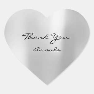 Silver Grey Beauty Name Bridal Heart Thank Sticker