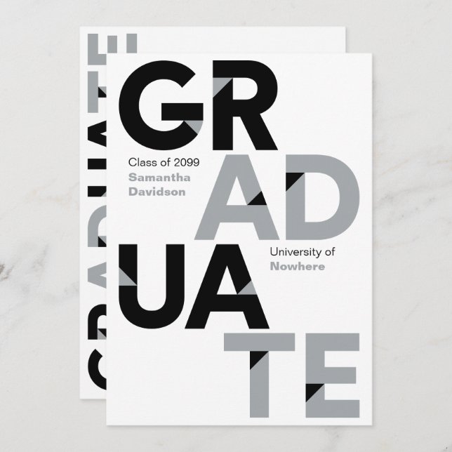 Silver Grey Big Bold Angle-Cut Letters Graduation Invitation (Front/Back)
