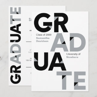Silver Grey Big Bold Angle-Cut Letters Graduation Invitation