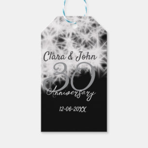 Silver grey black 30th wedding anniversary glitter gift tags