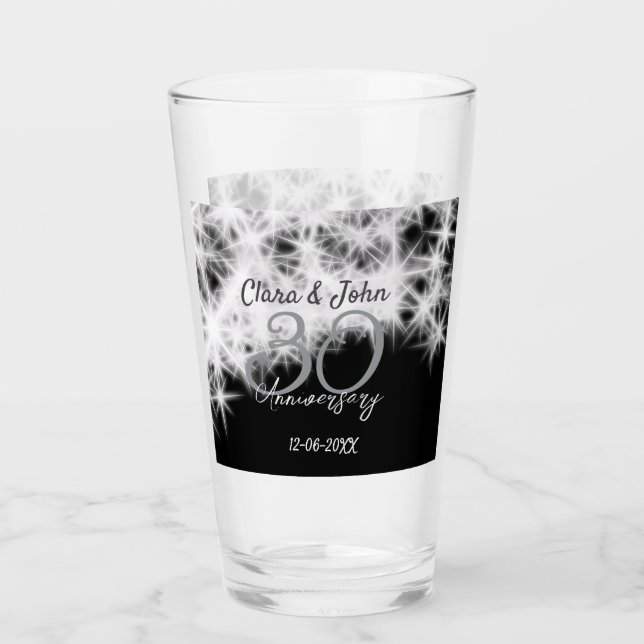 Silver grey black 30th wedding anniversary glitter glass (Front)