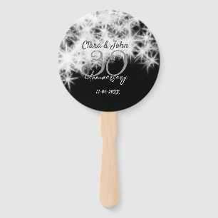 Silver grey black 30th wedding anniversary glitter hand fan