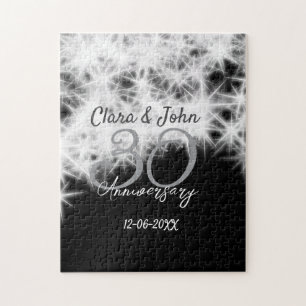 Silver grey black 30th wedding anniversary glitter jigsaw puzzle