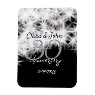 Silver grey black 30th wedding anniversary glitter magnet