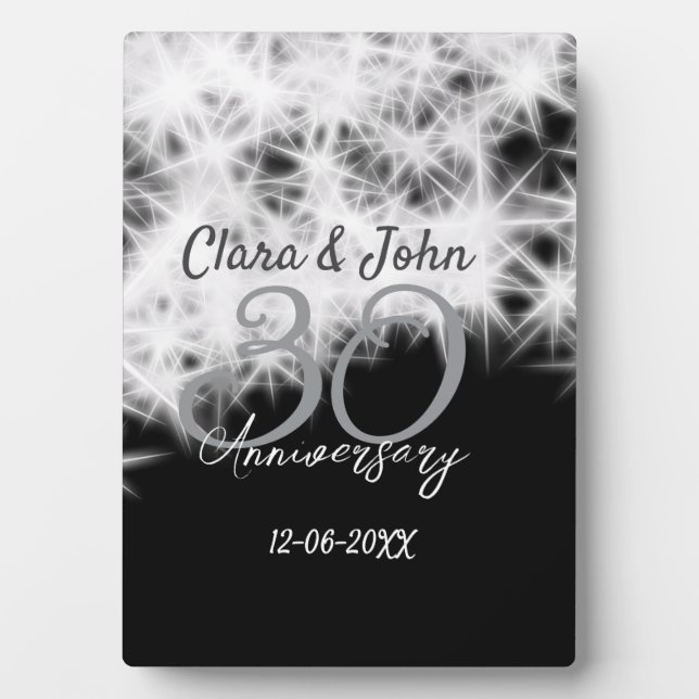 Silver grey black 30th wedding anniversary glitter plaque (Front)