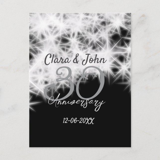 Silver grey black 30th wedding anniversary glitter postcard (Front)