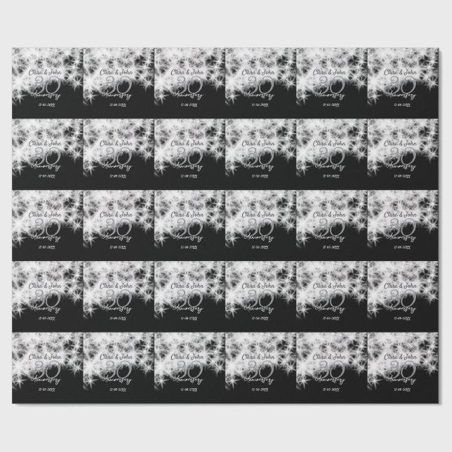 Silver grey black 30th wedding anniversary glitter wrapping paper (Flat)