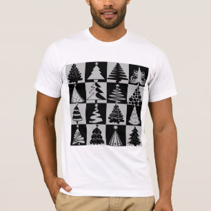Silver Grey Black Christmas Tree Holiday Pattern T-Shirt