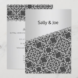Silver Grey Black Diamond Wedding Engagement Invitation