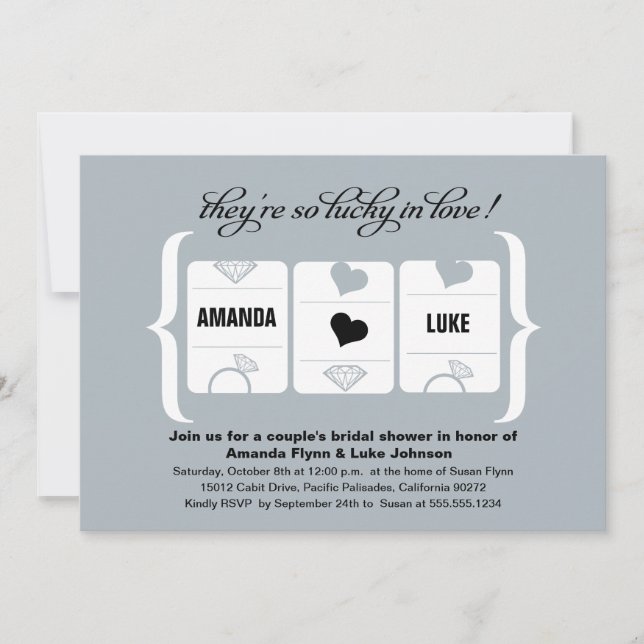 Silver Grey Black Slot Machine Bridal Shower Invitation (Front)
