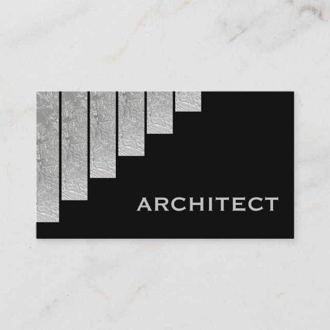 Silver grey, black vertical stripes architect business card (Front)