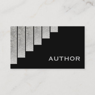 Silver grey, black vertical stripes author business card