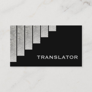 Silver grey, black vertical stripes translator business card