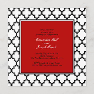 Silver Grey, Black & White Tuxedo Invitation, Red Invitation