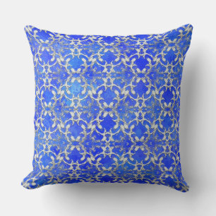 Silver Grey Blue Dancing Scrolls Pattern Cushion