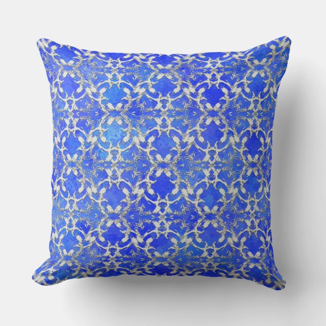 Silver Grey Blue Dancing Scrolls Pattern Cushion (Front)