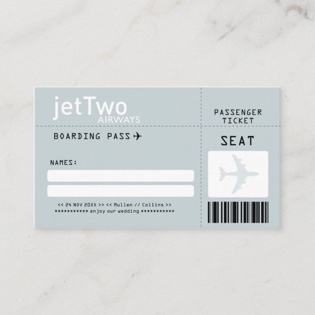 Silver Grey Boarding Pass Escort/Seating Card (Front)