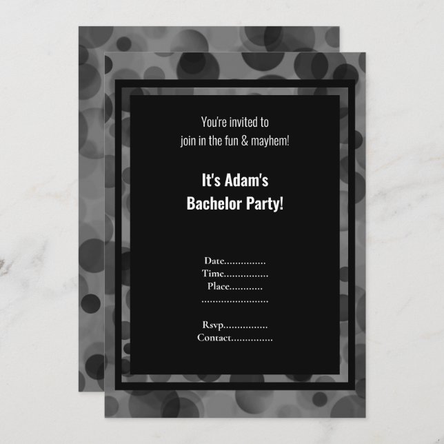 Silver Grey Bokeh Masculine Bachelor Party Invitation (Front/Back)
