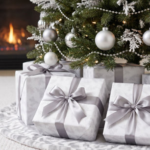 Silver Grey Botanical Chic White Christmas Wrapping Paper