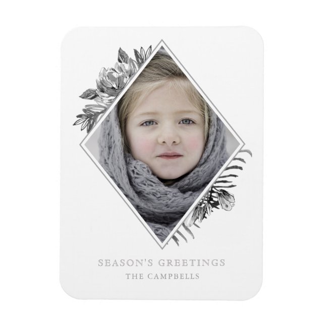 Silver Grey Botanical Elegant Holiday  Magnet (Vertical)