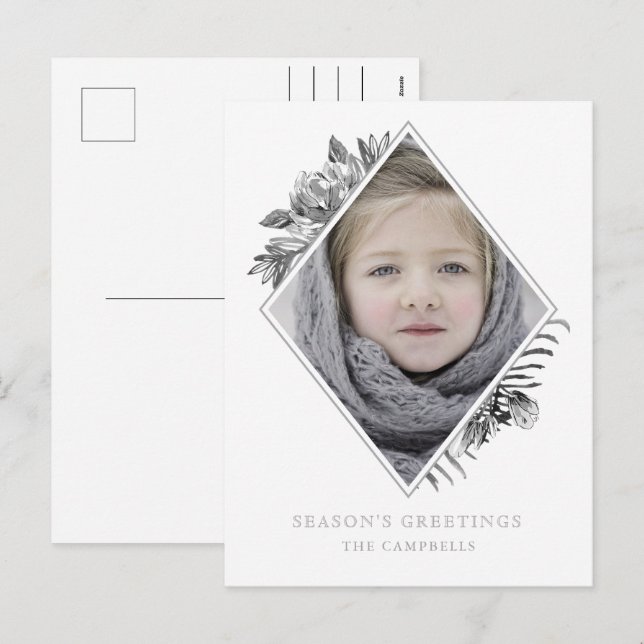 Silver Grey Botanical Elegant Photo Holiday Postcard (Front/Back)