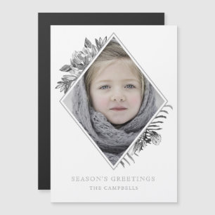 Silver Grey Botanical Photo Holiday Magnetic Card