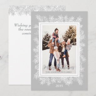 Silver Grey Botanical Vintage Frame Christmas Holiday Card