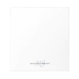 Silver Grey Brush Script Monogram Modern Trendy Notepad