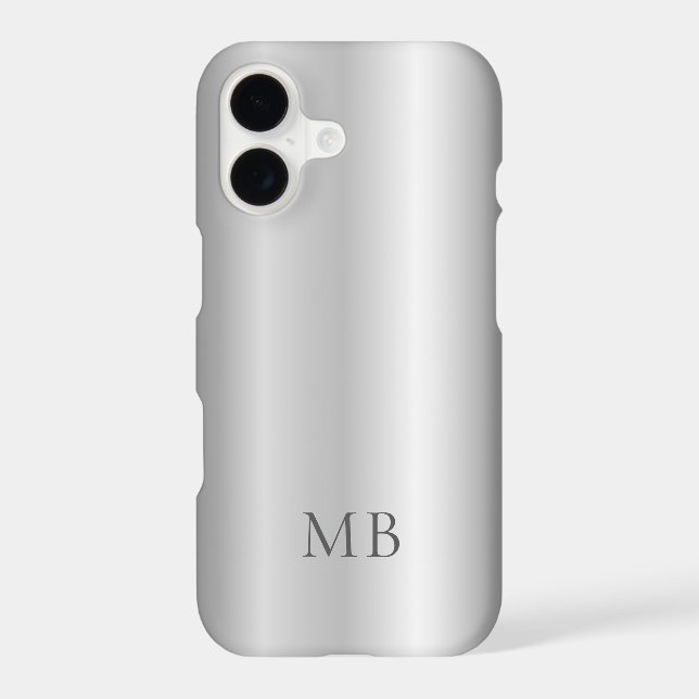 Silver Grey Brushed Faux Metallic Monogram Initial (Back)