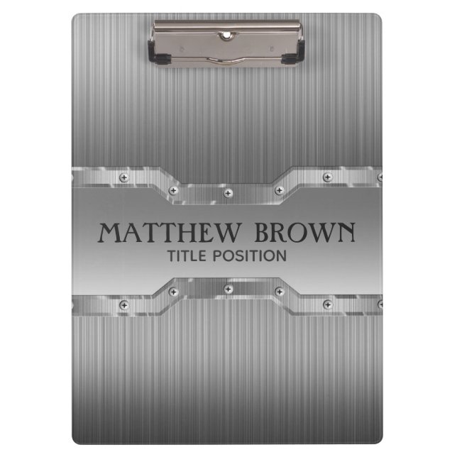 Silver Grey Brushed Metal Look Clipboard (Front)