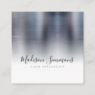 Silver Grey Brushed Metal Monogram Elegant Script Square Business Card