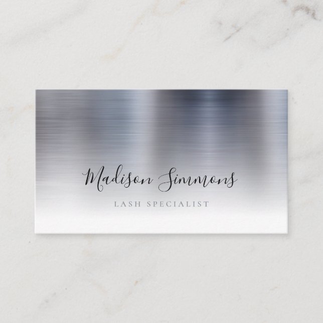 Silver Grey Brushed Metal Monogram Stylish Script Business Card (Front)