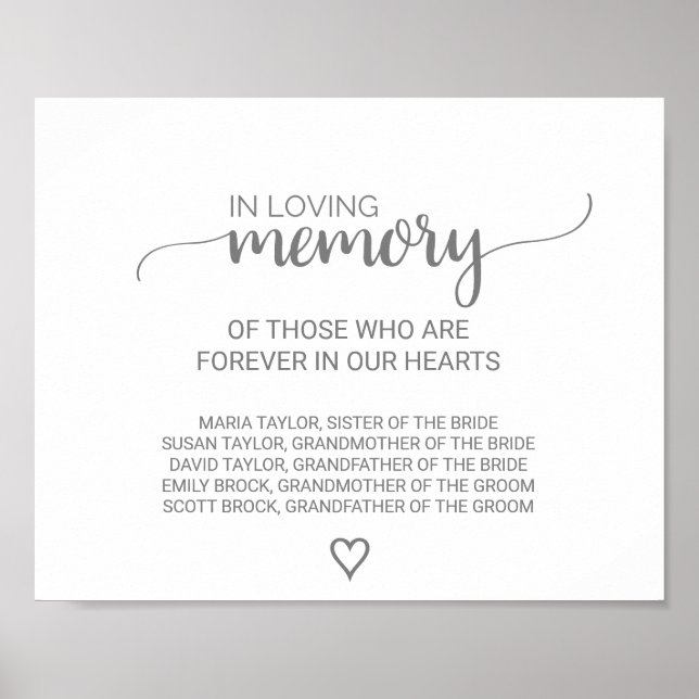 Silver Grey Calligraphy In Loving Memory Sign (Front)