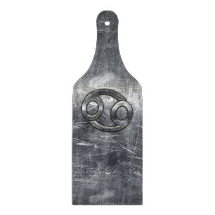 Silver Grey Cancer Zodiac Sign in Distressed Style Cutting Board