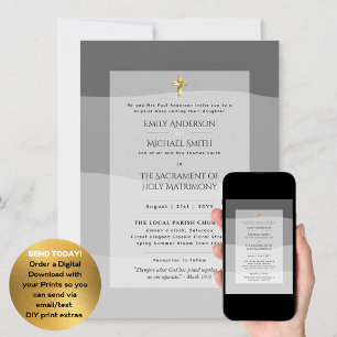 Silver Grey Catholic Nuptial Mass Wedding Invitation