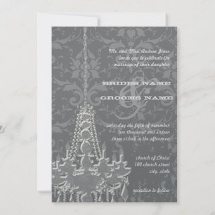 Silver & Grey Chandeliers Damask Wedding Invite