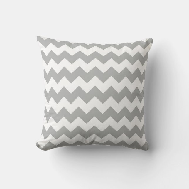Silver Grey Chevron Zigzag Throw Pillow (Front)