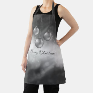 Silver Grey Christmas Baubles On Grey Bokeh Apron