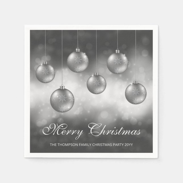 Silver Grey Christmas Baubles With Custom Text Napkin (Front)