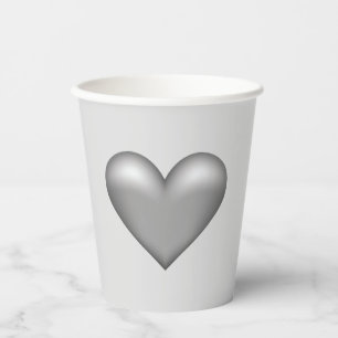 Silver Grey Colour Heart Illustration Paper Cups